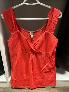 Tristan Sleeveless Wrap-Front Tank Top in Coral